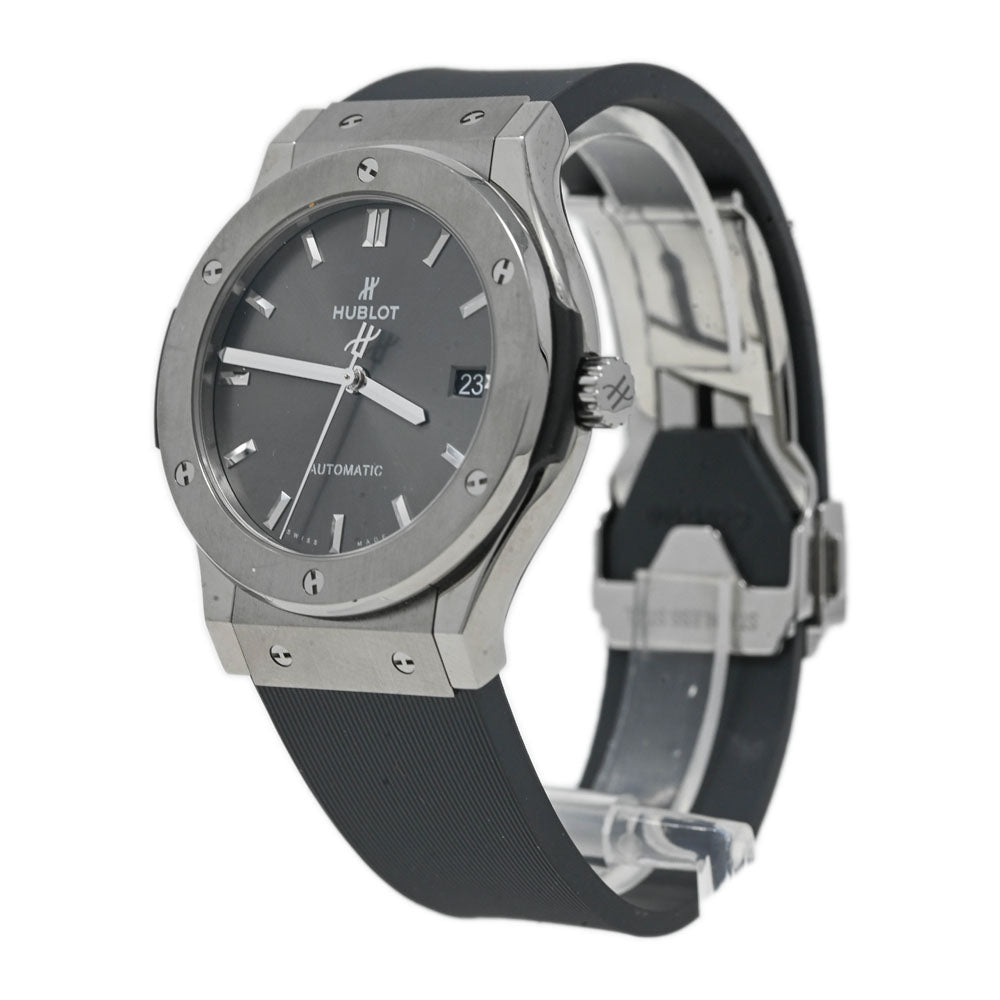 Hublot Mens Classic Fusion Titanium 42mm Black Stick Dial Watch Reference# 542.NX.7071.LR - Happy Jewelers Fine Jewelry Lifetime Warranty