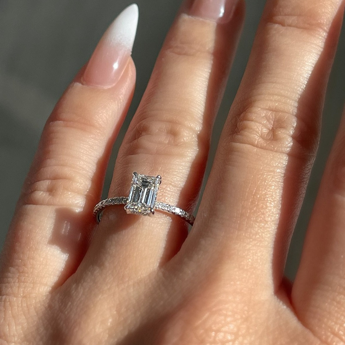 1-1/2 CT. T.W. Certified Emerald-Cut Lab-Created Diamond Frame Engagement  Ring in 14K White Gold (F/VS2) | Zales Outlet