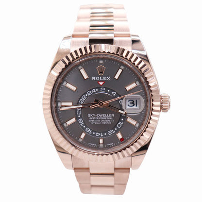 Rolex Men's Sky-Dweller 18K Rose Gold 42mm Rhodium Stick Dial Watch Ref #326935 - Happy Jewelers Fine Jewelry Lifetime Warranty