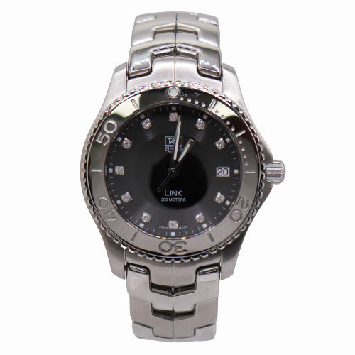 Load image into Gallery viewer, TAG Heuer Men&amp;#39;s Link Stainless Steel 39mm Black Diamond Dial Watch Reference #wj1113.ba0575 - Happy Jewelers Fine Jewelry Lifetime Warranty
