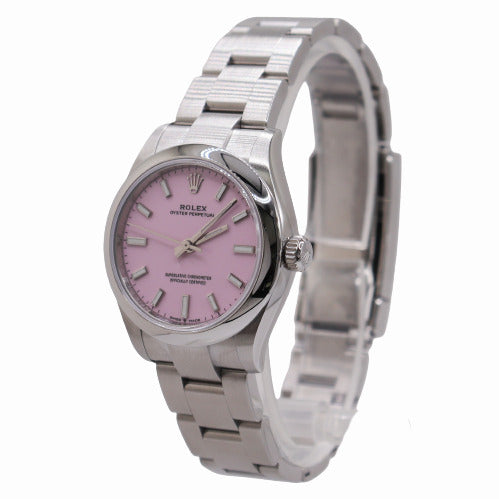 NEW! Rolex Ladies Oyster Perpetual Stainless Steel 31mm Pink Dial Watch Reference #277200 - Happy Jewelers Fine Jewelry Lifetime Warranty