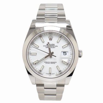 NEW Rolex Men's Datejust 41 Stainless Steel White Stick Dial Watch Reference #126300 - Happy Jewelers Fine Jewelry Lifetime Warranty