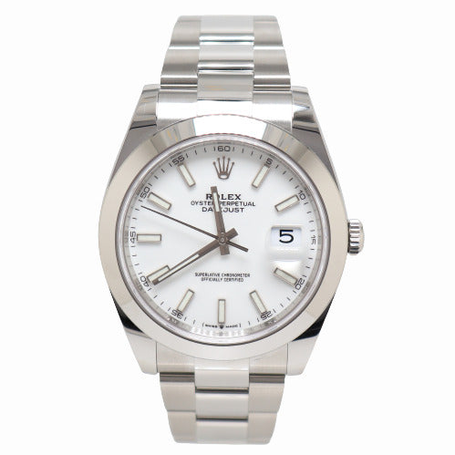 NEW Rolex Men's Datejust 41 Stainless Steel White Stick Dial Watch Reference #126300 - Happy Jewelers Fine Jewelry Lifetime Warranty