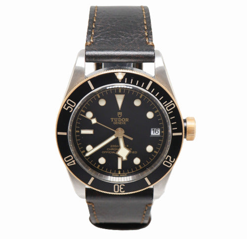 Tudor Men's Black Bay Two Tone Yellow Gold and Steel 41mm Black Dot Dial Watch Reference Ref# 79733N - Happy Jewelers Fine Jewelry Lifetime Warranty
