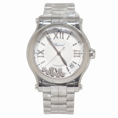 BRAND NEW! Chopard Ladies Happy Sport Stainless Steel Silver Guilloche Dial Watch Reference #278559-3002 - Happy Jewelers Fine Jewelry Lifetime Warranty