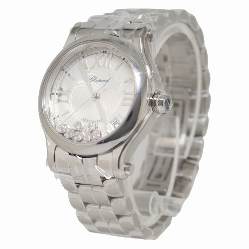 BRAND NEW! Chopard Ladies Happy Sport Stainless Steel Silver Guilloche Dial Watch Reference #278559-3002 - Happy Jewelers Fine Jewelry Lifetime Warranty
