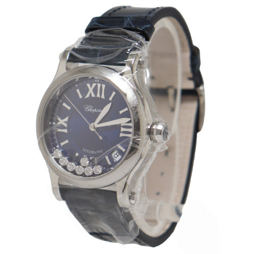 BRAND NEW! Chopard Ladies Happy Sport Stainless Steel 36mm Blue Roman Dial Watch Reference# 278559-3008 - Happy Jewelers Fine Jewelry Lifetime Warranty