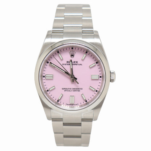 BRAND NEW! Rolex Oyster Perpetual Stainless Steel 36mm Pink Stick Dial Watch Reference# 126000 - Happy Jewelers Fine Jewelry Lifetime Warranty