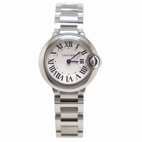 Cartier Ladies Ballon Bleu Stainless Steel 28mm Silver Roman Dial Watch Reference #W69010Z4 - Happy Jewelers Fine Jewelry Lifetime Warranty