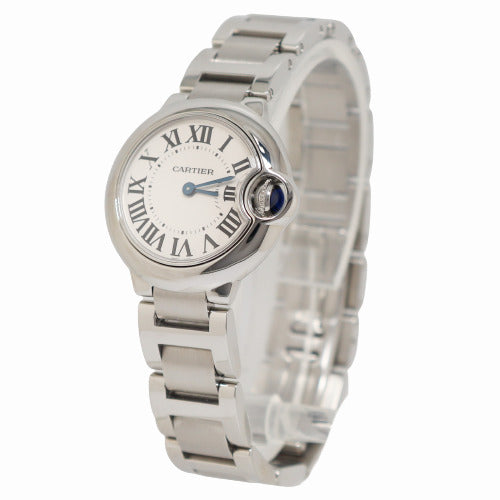 Cartier Ladies Ballon Bleu Stainless Steel 28mm Silver Roman Dial Watch Reference #W69010Z4 - Happy Jewelers Fine Jewelry Lifetime Warranty