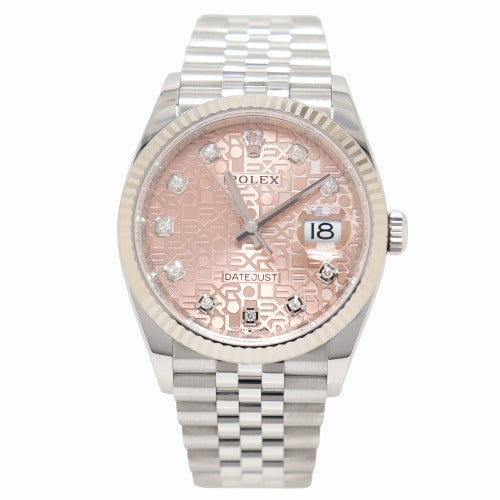 Rolex Datejust Stainless Steel 36mm Pink Jubilee Diamond Dial Watch Reference# 126234 - Happy Jewelers Fine Jewelry Lifetime Warranty