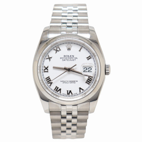 Rolex Men s Datejust Stainless Steel 36mm White Roman Dial Watch