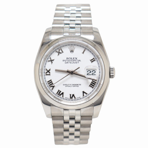 Rolex Men's Datejust Stainless Steel 36mm White Roman Dial Watch Reference# 116200 - Happy Jewelers Fine Jewelry Lifetime Warranty