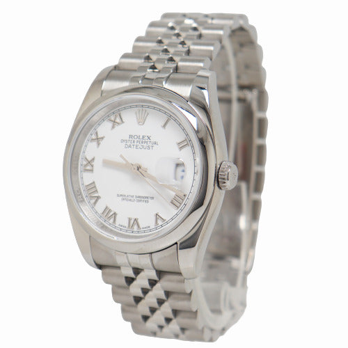 Rolex Men's Datejust Stainless Steel 36mm White Roman Dial Watch Reference# 116200 - Happy Jewelers Fine Jewelry Lifetime Warranty