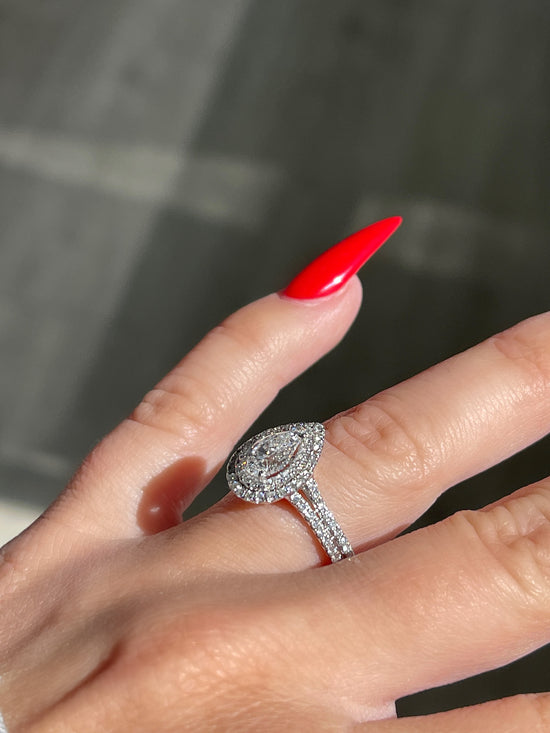 Load image into Gallery viewer, Engagement Ring Wednesday | 1.04 Pear Shape Diamond | Double Halo Setting - Happy Jewelers Fine Jewelry Lifetime Warranty

