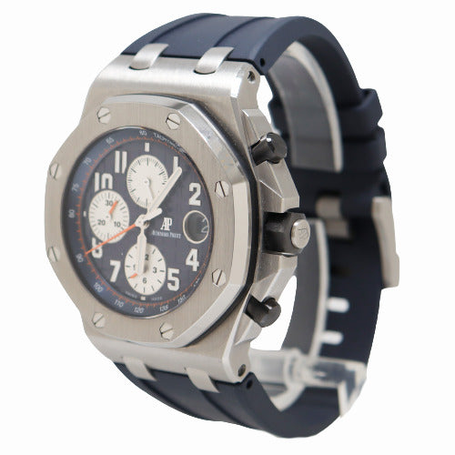 Load image into Gallery viewer, Audemars Piguet Men&amp;#39;s Royal Oak Offshore Stainless Steel 42mm Blue &amp;quot;Mega Tapisserie&amp;quot; Chronograph Dial Watch Reference# 26470ST.OO.A027CA.01 - Happy Jewelers Fine Jewelry Lifetime Warranty
