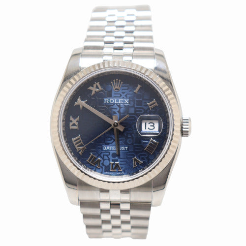 Rolex Datejust 36mm Stainless Blue Roman Jubilee Dial Watch Reference# 116234 - Happy Jewelers Fine Jewelry Lifetime Warranty