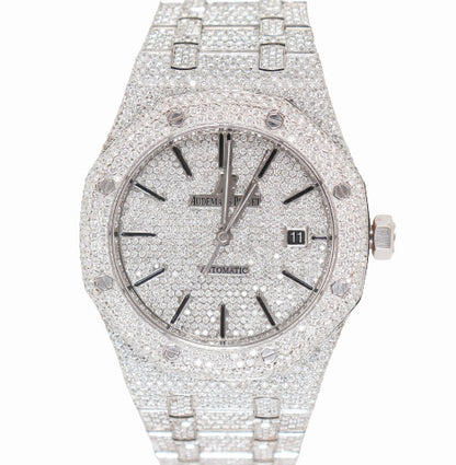 Audemars Piguet Men's Royal Oak Stainless Steel 41mm Custom ICED OUT Pave Dial Watch - Happy Jewelers Fine Jewelry Lifetime Warranty