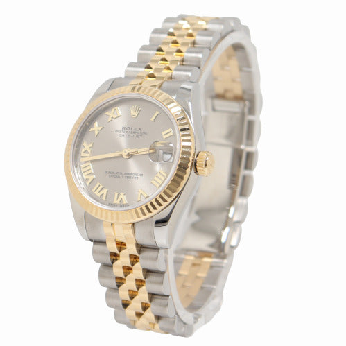 Rolex Ladies Datejust Two Tone Yellow Gold and Stainless Steel 31mm Steel Roman Dial Watch Reference# 178273 - Happy Jewelers Fine Jewelry Lifetime Warranty
