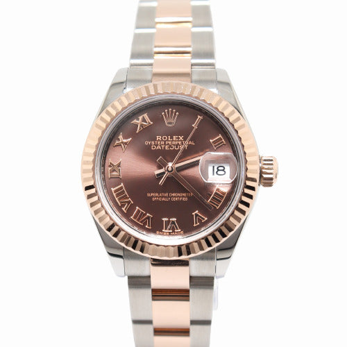 Rolex Ladies Datejust Two Tone Everose Gold and Stainless Steel 28mm Chocolate Dial Watch Reference# 279171 - Happy Jewelers Fine Jewelry Lifetime Warranty