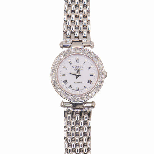 Load image into Gallery viewer, Geneve Ladies Supreme White Gold 24mml White Roman Dial Watch - Happy Jewelers Fine Jewelry Lifetime Warranty
