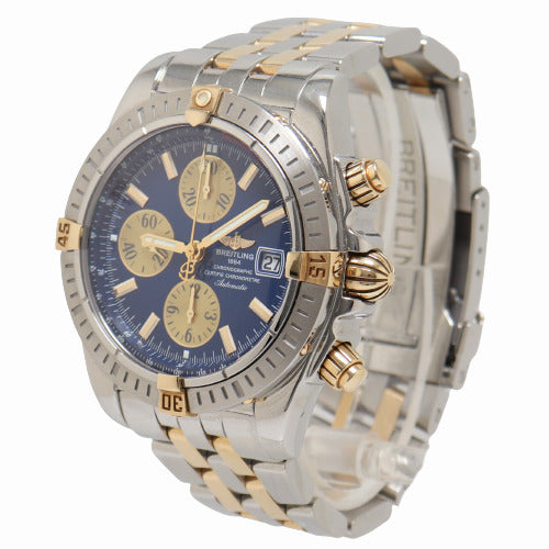 Load image into Gallery viewer, Breitling Men&amp;#39;s Chronomat Evolution 18K Yellow Gold &amp;amp; Steel 43mm Blue Stick Dial Watch Reference# B13356 - Happy Jewelers Fine Jewelry Lifetime Warranty
