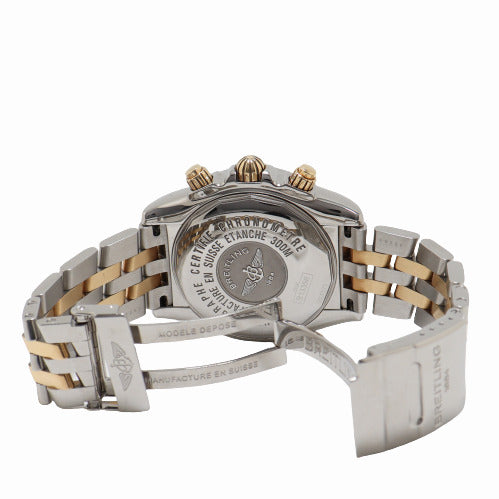 Breitling Men's Chronomat Evolution 18K Yellow Gold & Steel 43mm Blue Stick Dial Watch Reference# B13356 - Happy Jewelers Fine Jewelry Lifetime Warranty