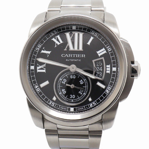Cartier Mens Calibre Stainless Steel 42mm Black Roman Dial Watch Reference# W7100015 - Happy Jewelers Fine Jewelry Lifetime Warranty
