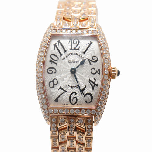 Franck Muller Cintree Curvex 18K Rose Gold 25mm Silver Arabic Dial Watch Reference# 1752 QZ - Happy Jewelers Fine Jewelry Lifetime Warranty