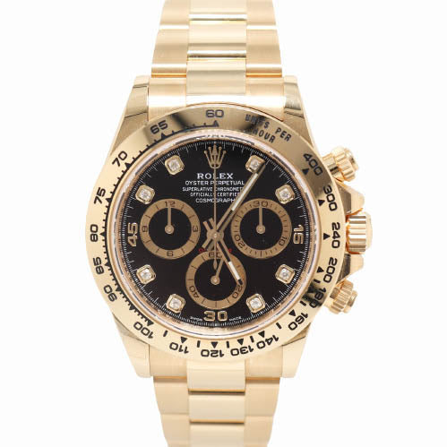 Rolex Mens Daytona Yellow Gold 40mm Black Chronograph Diamond Dial Watch Ref# 116508 - Happy Jewelers Fine Jewelry Lifetime Warranty