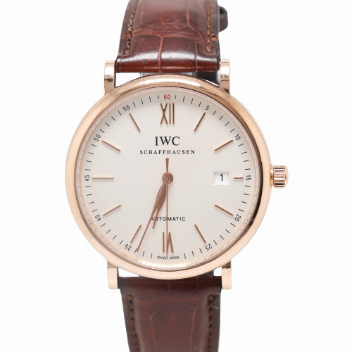IWC Mens Portofino Rose Gold 40mm Silver Stick Dial Watch Reference# IW356504 - Happy Jewelers Fine Jewelry Lifetime Warranty