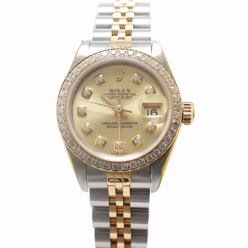 Rolex Ladies Datejust Yellow Gold and Stainless Steel 26mm Custom Champagne Dial Watch Reference# 69173 - Happy Jewelers Fine Jewelry Lifetime Warranty
