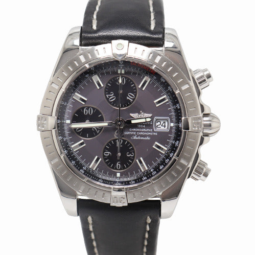 Breitling Mens Chronomat Stainless Steel 45mm Grey Chronograph Dial Watch Reference# A13356 - Happy Jewelers Fine Jewelry Lifetime Warranty