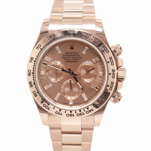 Rolex Mens Daytona Everose Gold 40mm Everose Baguette Diamond Dial Watch Reference# 116500 - Happy Jewelers Fine Jewelry Lifetime Warranty