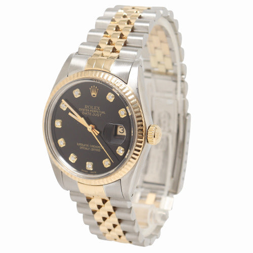 Load image into Gallery viewer, Rolex Datejust Yellow Gold &amp;amp; Stainless Steel 36mm Custom Black Diamond Dial Watch Reference# 16013 - Happy Jewelers Fine Jewelry Lifetime Warranty
