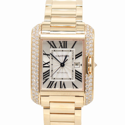 Cartier Mens Tank Anglaise Yellow Gold 39mm Silver Roman Dial Watch Reference# WT100006 - Happy Jewelers Fine Jewelry Lifetime Warranty