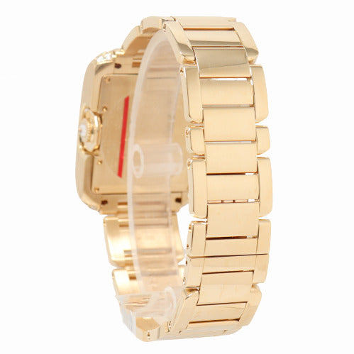 Cartier Mens Tank Anglaise Yellow Gold 39mm Silver Roman Dial Watch Reference# WT100006 - Happy Jewelers Fine Jewelry Lifetime Warranty