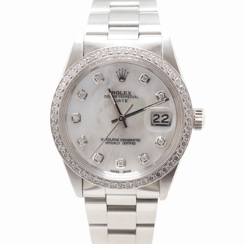 Load image into Gallery viewer, Rolex Date Stainless Steel 34mm Custom White MOP Diamond Dial Watch Reference# 1501 - Happy Jewelers Fine Jewelry Lifetime Warranty
