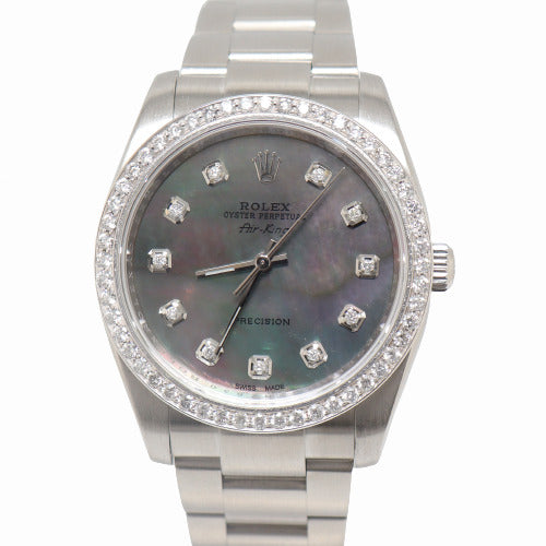 Rolex Oyster Perpetual Air King Stainless Steel 34mm Custom MOP Diamond Dial Watch Reference# 114200 - Happy Jewelers Fine Jewelry Lifetime Warranty