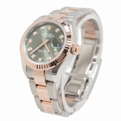 Load image into Gallery viewer, Rolex Ladies Datejust Everose &amp;amp; Stainless Steel 28mm Olive Diamond Dial Watch Reference# 279171 - Happy Jewelers Fine Jewelry Lifetime Warranty
