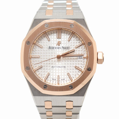 Audemars Piguet Ladies Royal Oak Two Tone Rose Gold and Stainless Steel 37mm White "Grande Tapisserie" Dial Watch Reference# 15450SR.OO.1256SR.01 - Happy Jewelers Fine Jewelry Lifetime Warranty