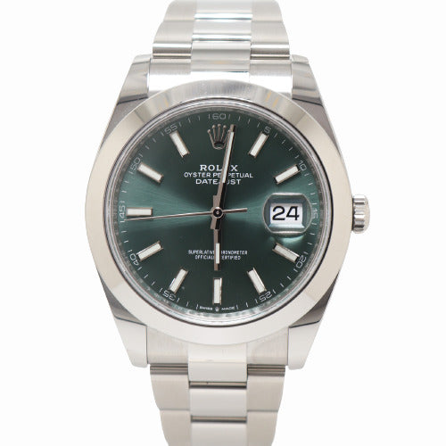 Rolex Men's Datejust Stainless Steel 41mm Mint Green Stick Dial Watch Reference# 126300 - Happy Jewelers Fine Jewelry Lifetime Warranty