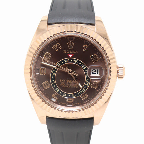 Load image into Gallery viewer, Rolex Men&amp;#39;s Skydweller Rose Gold 42mm Chocolate Arabic Dial Watch Reference# 326135 - Happy Jewelers Fine Jewelry Lifetime Warranty
