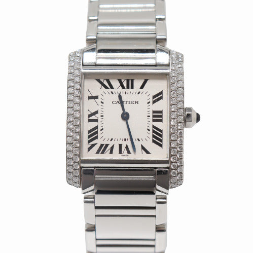 Cartier Ladies Tank Francaise Stainless Steel 20mm White Roman Dial Watch Reference# W51008Q3 - Happy Jewelers Fine Jewelry Lifetime Warranty