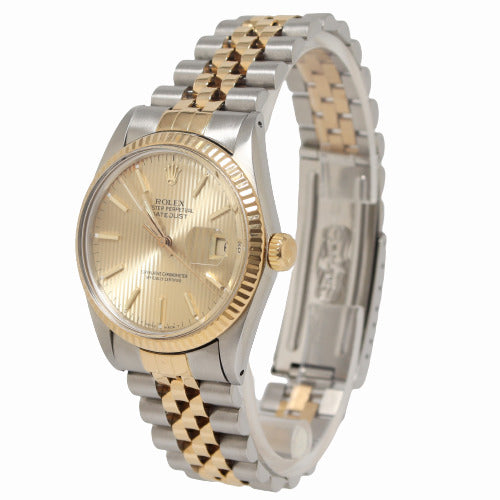 Load image into Gallery viewer, Rolex Datejust Yellow Gold &amp;amp; Stainless Steel 36mm Champagne Tapestry Dial Watch Reference# 16013 - Happy Jewelers Fine Jewelry Lifetime Warranty
