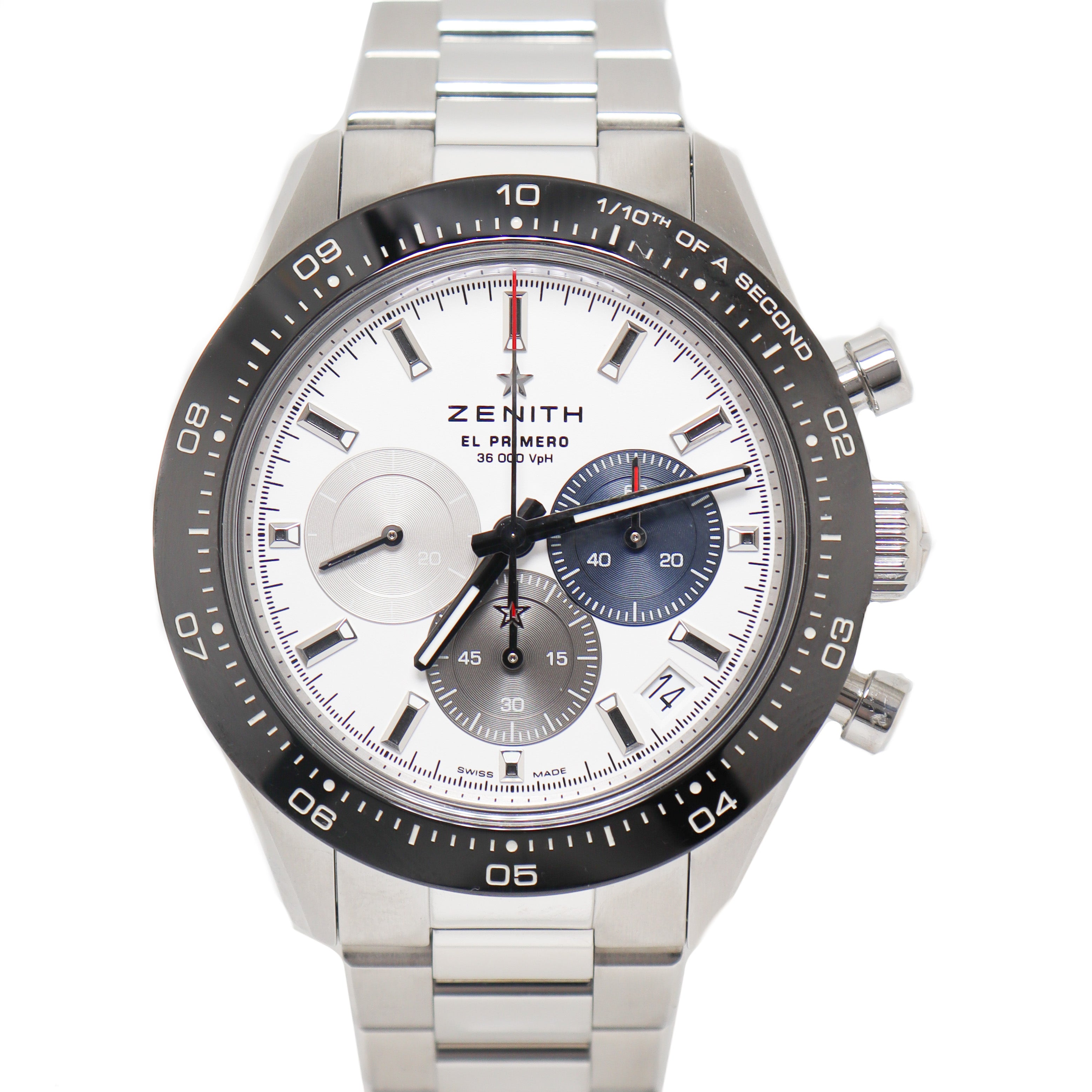 Zenith Mens Chronomaster Sport Stainless Steel 41mm White Chronograph Dial Watch Reference# 03.3100.3600/69.M3100 - Happy Jewelers Fine Jewelry Lifetime Warranty
