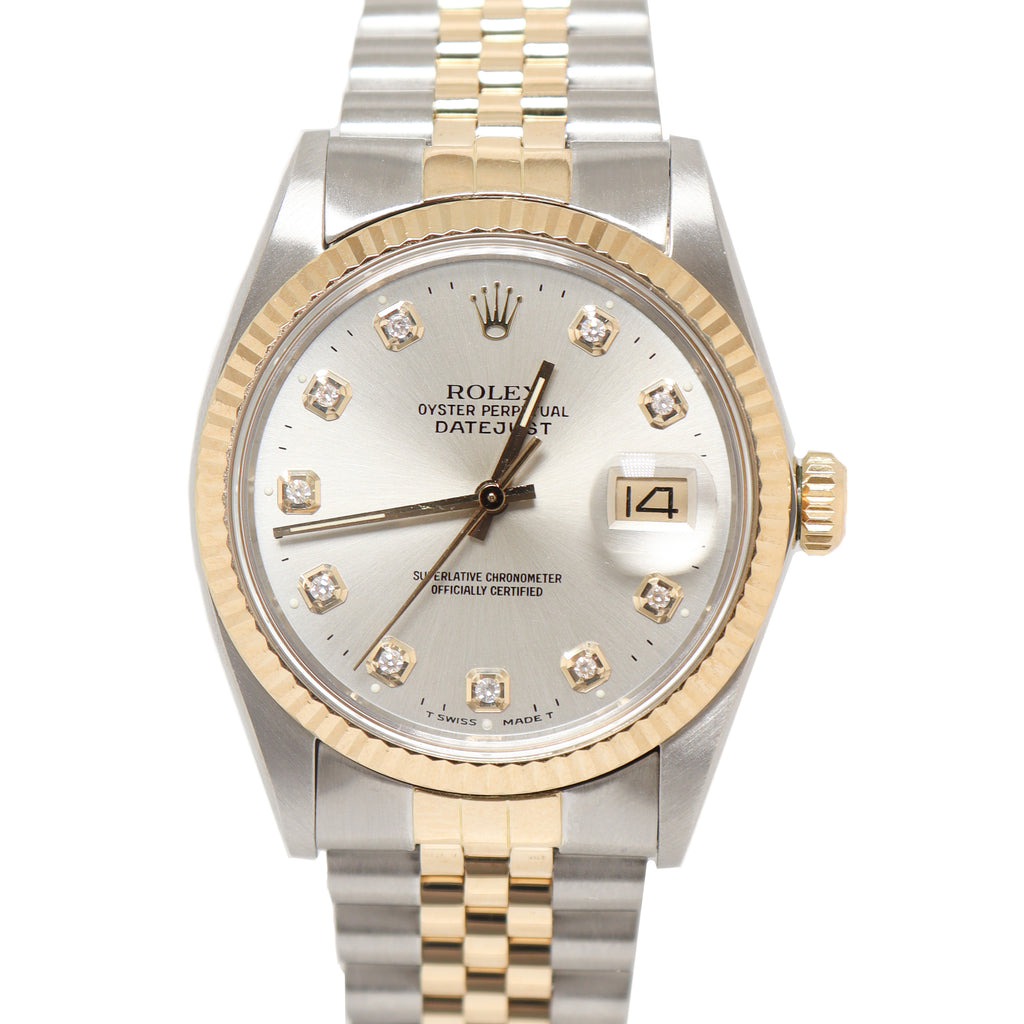 Rolex Datejust Stainless Steel & Yellow Gold 36mm Silver Diamond Dial Watch Reference# 16013 - Happy Jewelers Fine Jewelry Lifetime Warranty