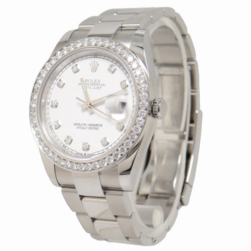 Rolex Men's Datejust 41 Stainless Steel Custom Diamond Dial Watch Reference #126300 - Happy Jewelers Fine Jewelry Lifetime Warranty