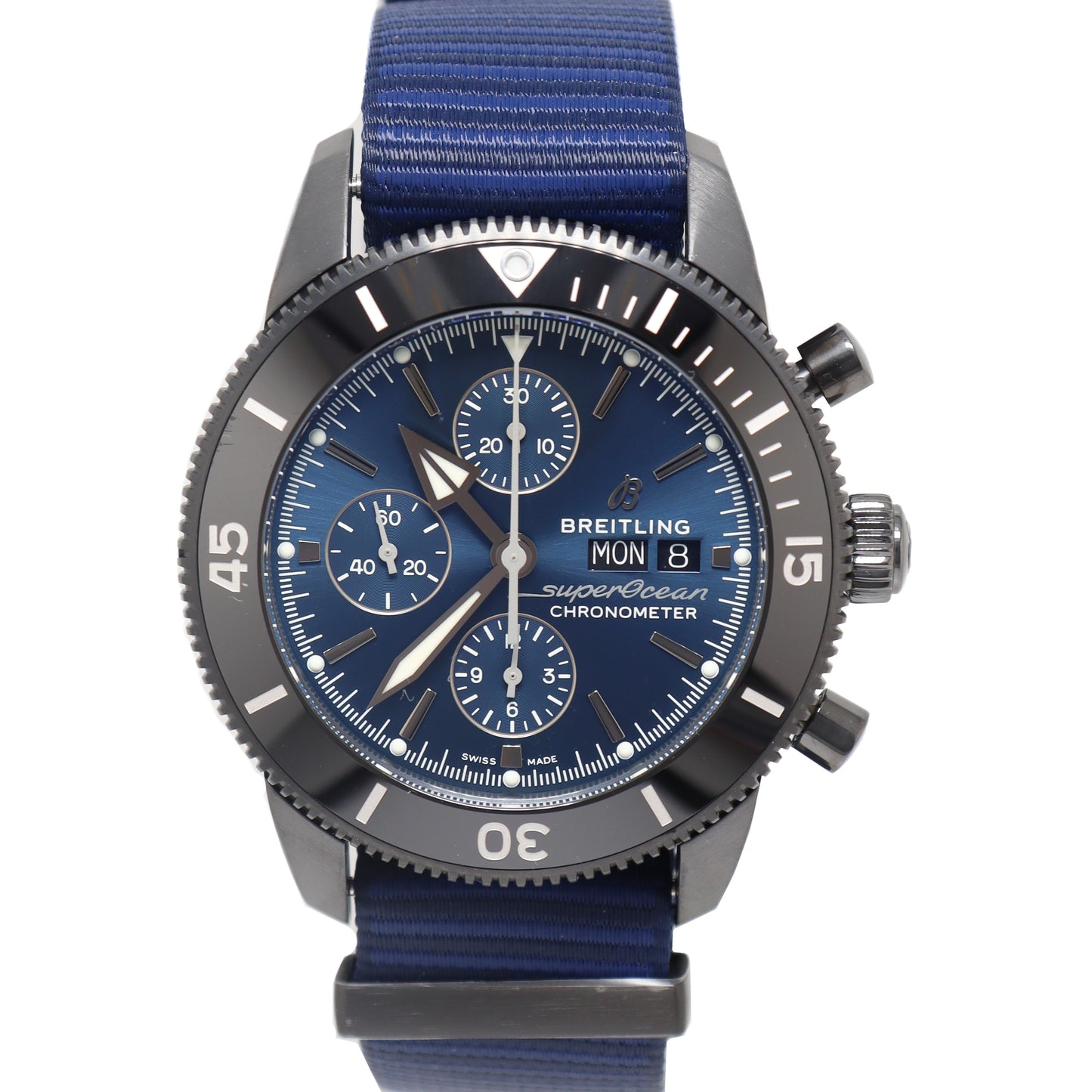 Load image into Gallery viewer, Breitling Mens Superocean Heritage Stainless Steel 44m Blue Chronograph Dial Watch Reference# M133132A1C1W1 - Happy Jewelers Fine Jewelry Lifetime Warranty
