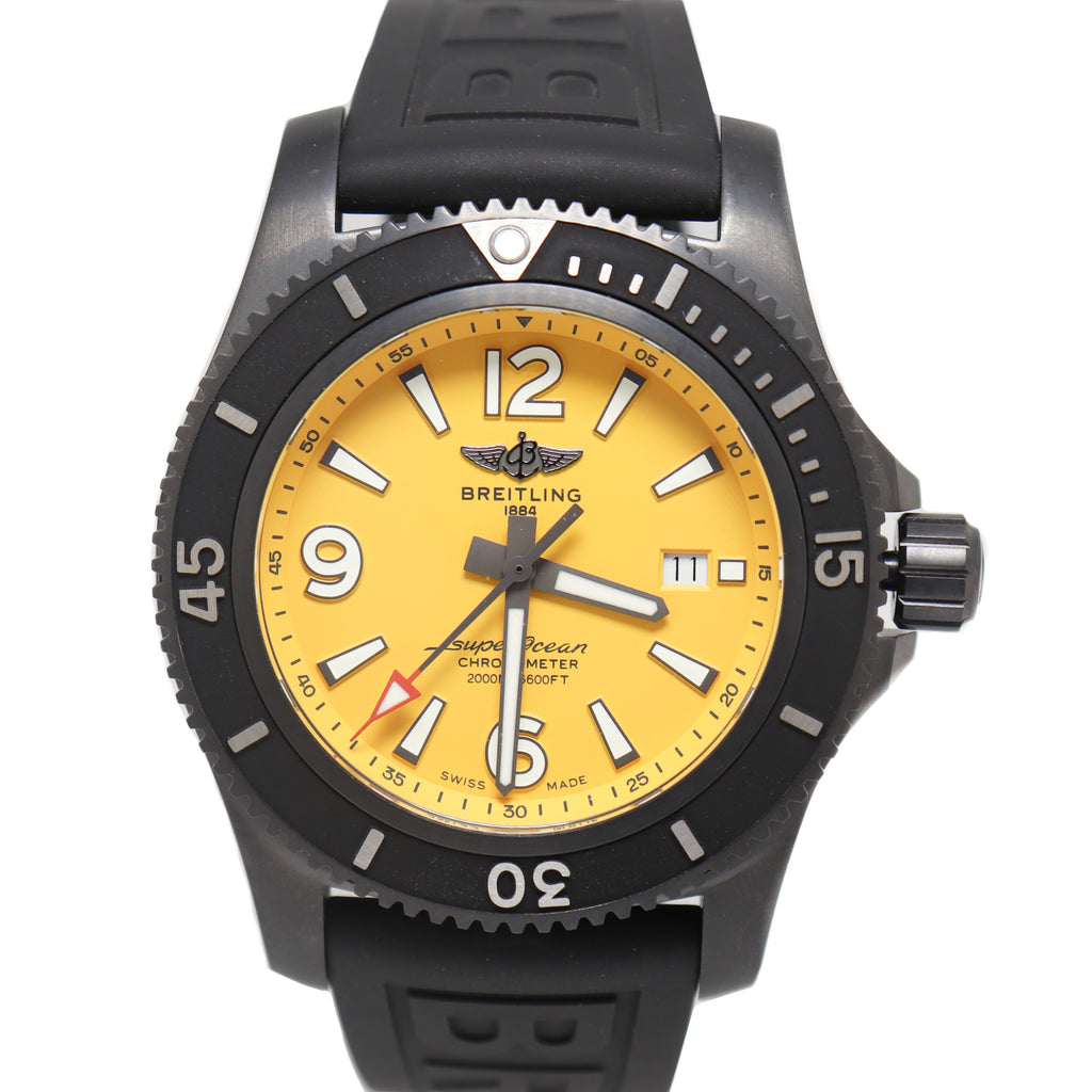 Breitling Men's Superocean Stainless Steel 46mm DLC Coated Yellow Stick Dial Watch Reference# M17368 - Happy Jewelers Fine Jewelry Lifetime Warranty